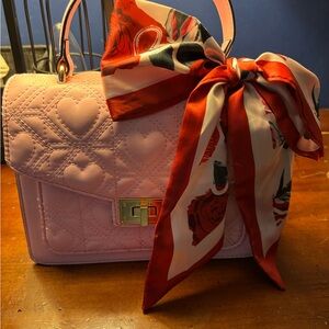 Aldo Pink and Red Satchel with Quilted Design